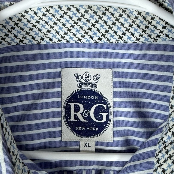 R & G London Shirt Men's X-Large Button Down Dress Blue White Striped Cotton - Picture 6 of 15